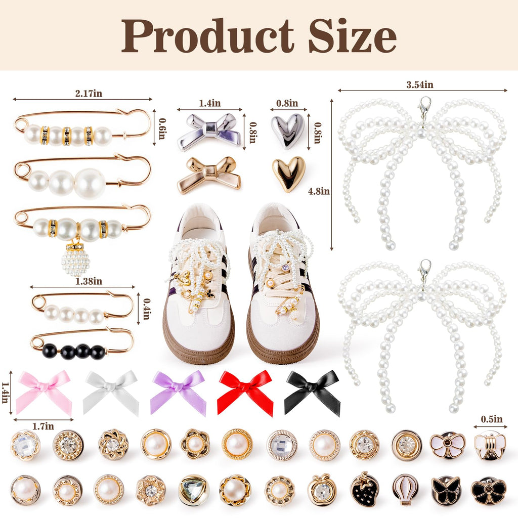 50pcs Shoe Charms for Sneakers & Accessories - DIY Shoe Lace Pearl Rhinestone Br
