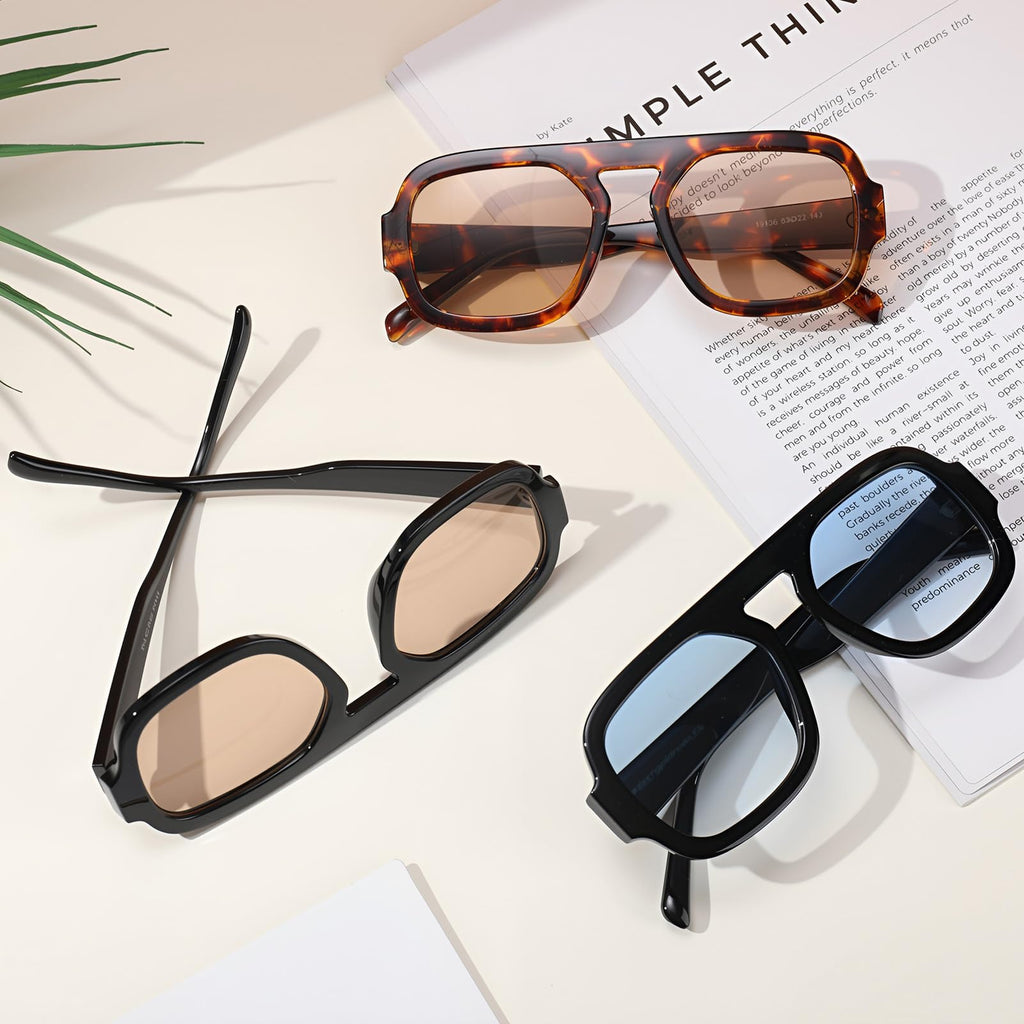 Pack Retro Square Aviator Sunglasses for Women Men 70s Fashion Sun Glasses wit