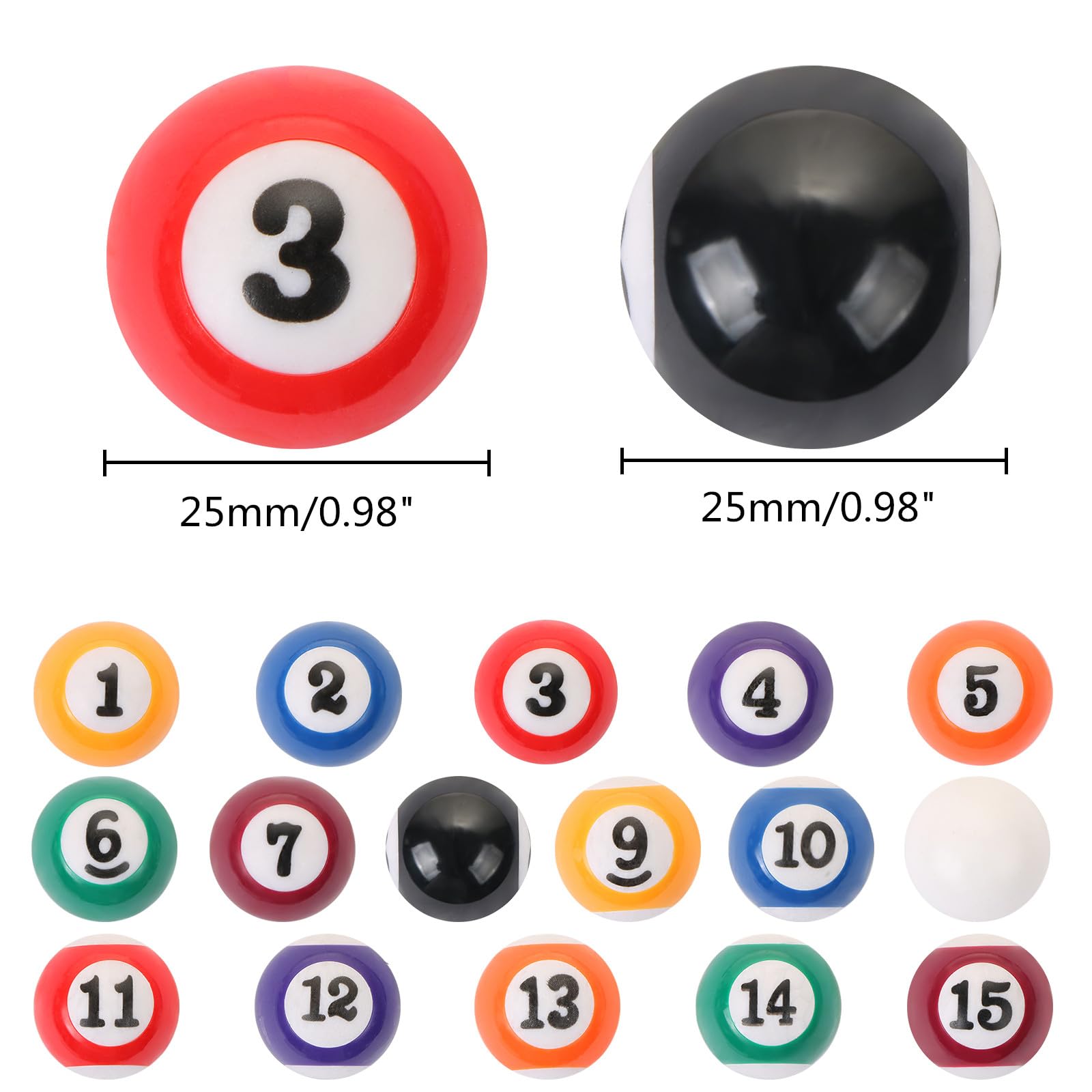 Mini Billiard Balls Set – 25mm (0.98") Small Pool Balls for Table Games, Travel