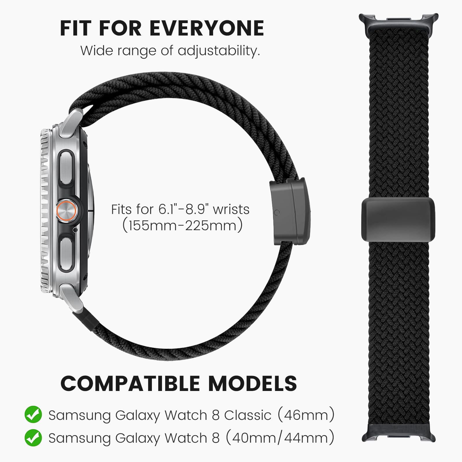 Stretchy Braided Bands Compatible with Samsung Galaxy Watch 8 Band 40mm 44mm/Gal