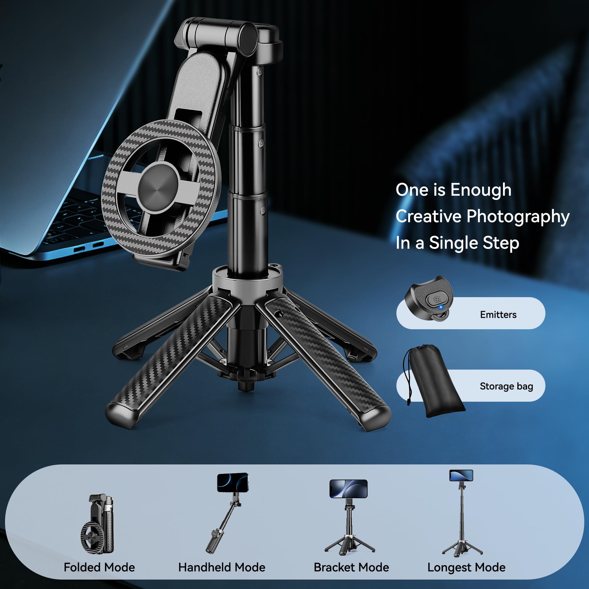 Multifunctional Magnetic Phone Tripod, Portable Selfie Stick for iPhone & Android