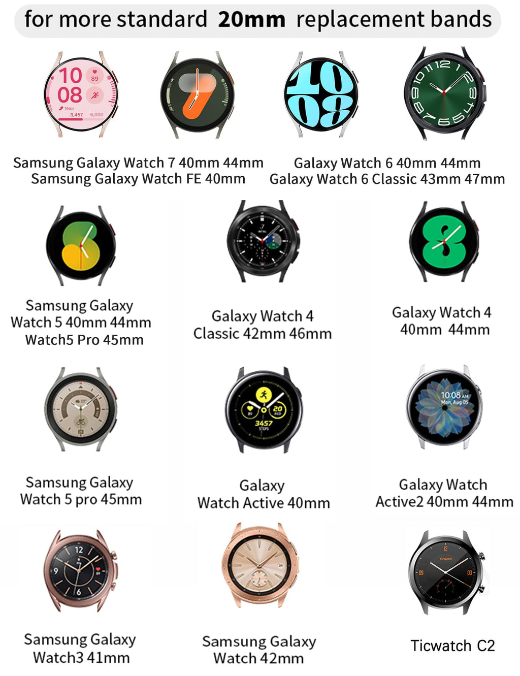 Leather Band Compatible with Samsung Galaxy Watch 6/7/FE/5/4 40mm 44mm,Active(40