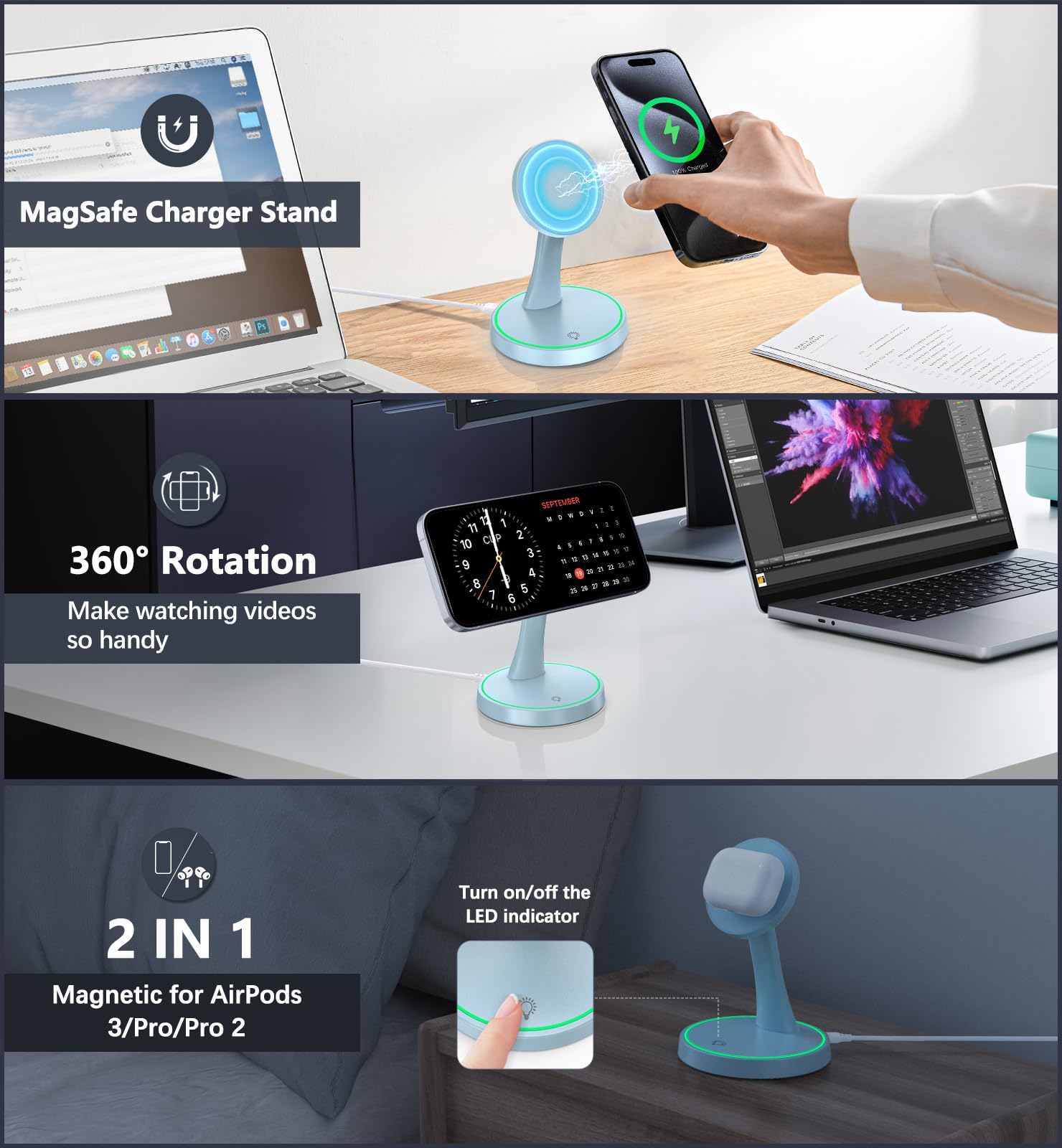Charger Stand 15W Fast Mag-Safe Charger For Iphone 17 /17 Pro/ 17 Air/ 17 Pro Ma
