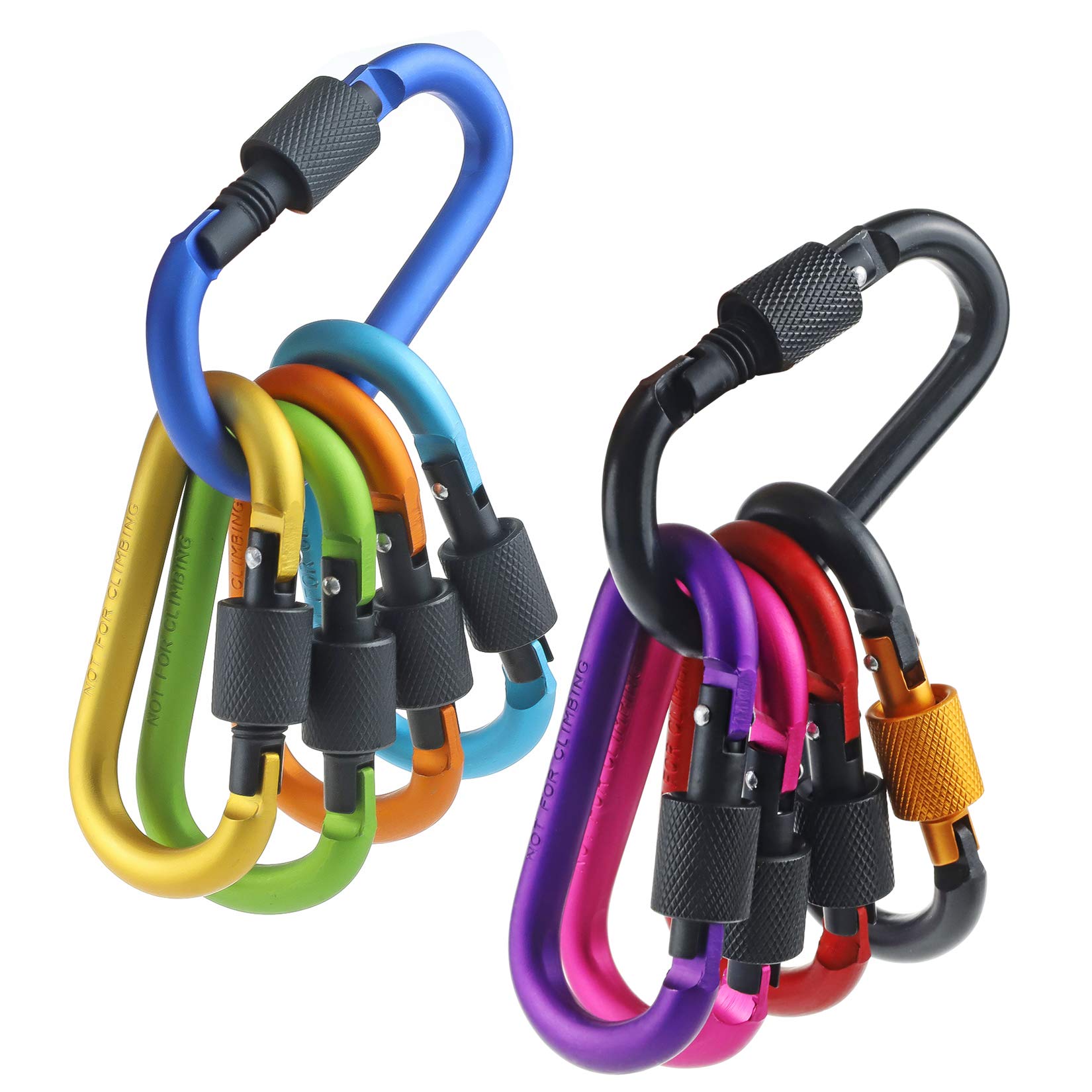 Pack Aluminum D Ring Key Rings Hiking Clips Locking Carabiner for Hiking Camping