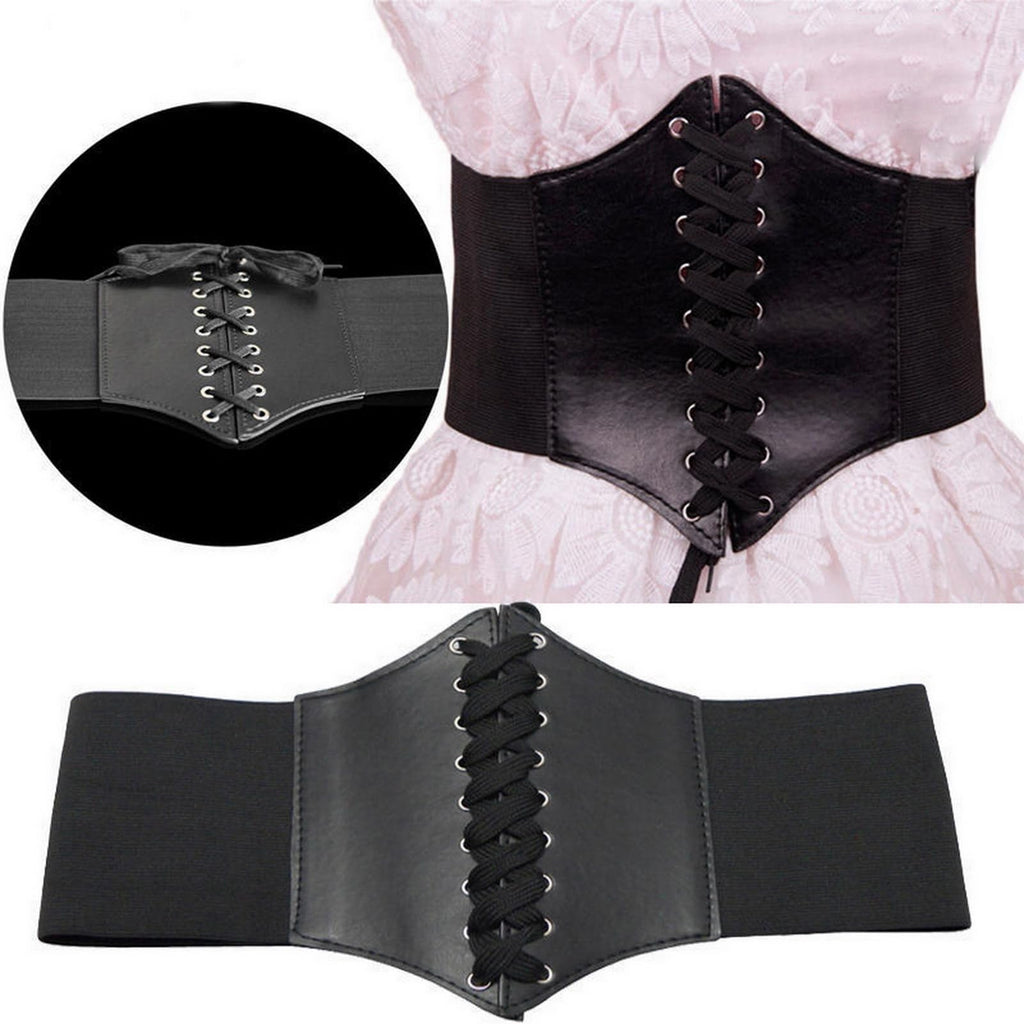 Cincher Corset Wide Band Elastic Tied Waspie Belt Leather Soft Adjustable