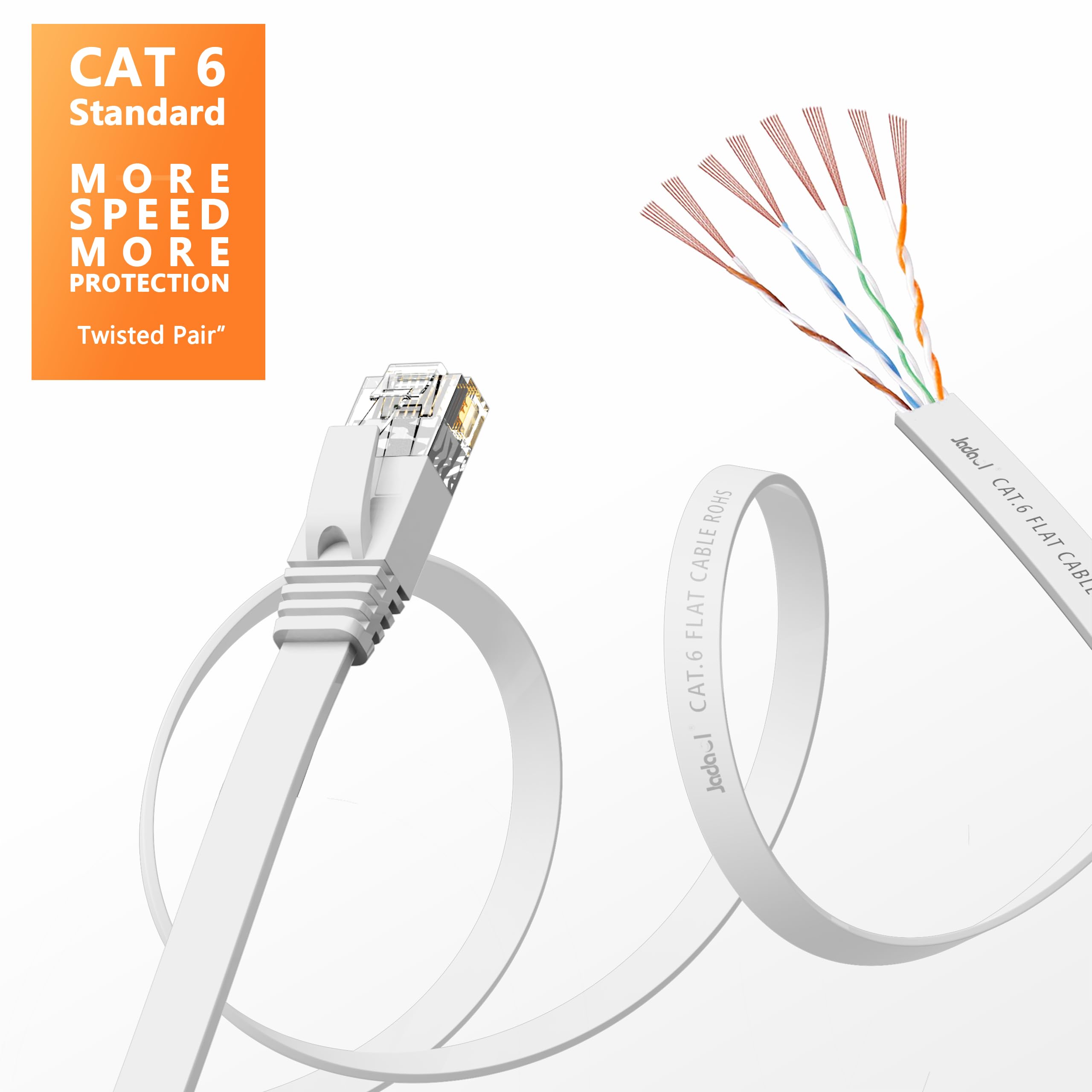 6 Ethernet Cable 50 Ft, 10Gbps Support Cat8 Cat7 Network, Flat Rj45 Lan Patch Ca