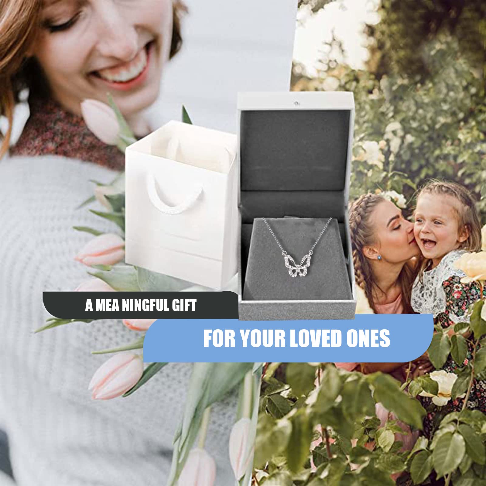 Butterfly Necklace - Rhinestone Pendant Necklaces for Women Butterflies Charm Je