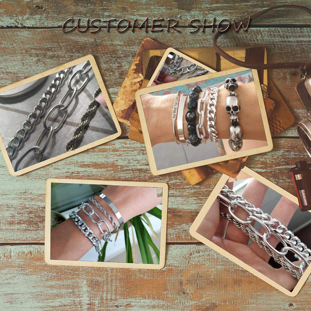 Silver Bracelets for Women, Silver Dainty Layered Chain Bracelets Adjustable Cut