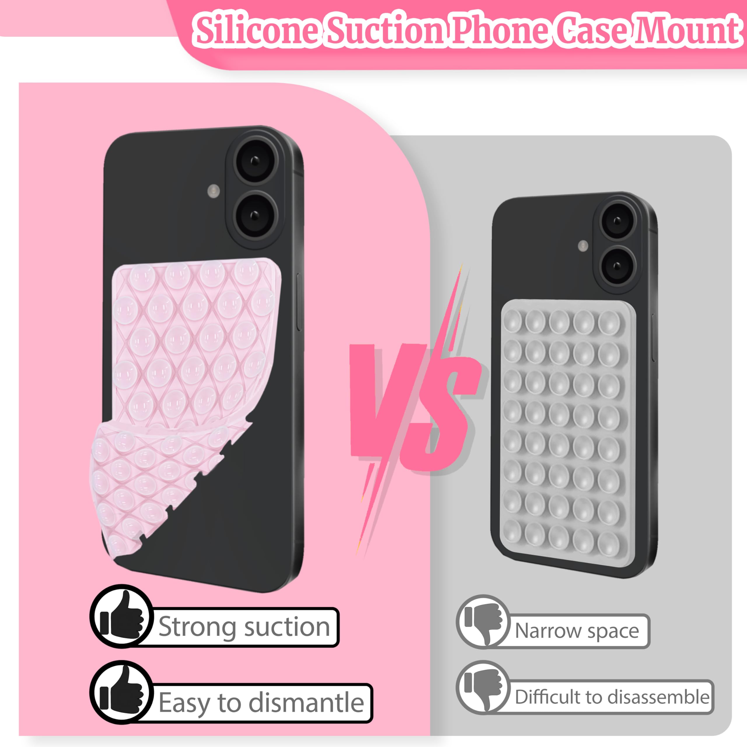 Pack Silicone Suction Cup Phone Case Mount Double Sided Detachable, Strong Grip