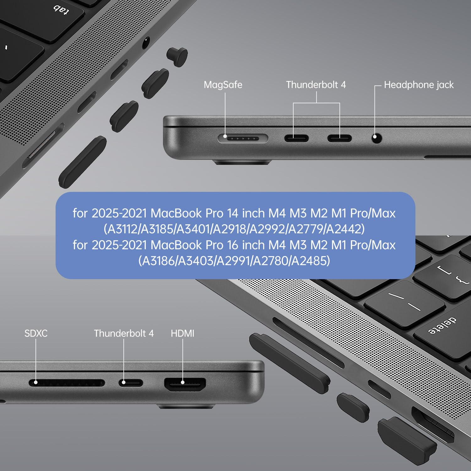 Dust Plug Cover Accessories for 2026-2021 MacBook Pro 14" 16" M5 M4 M3
