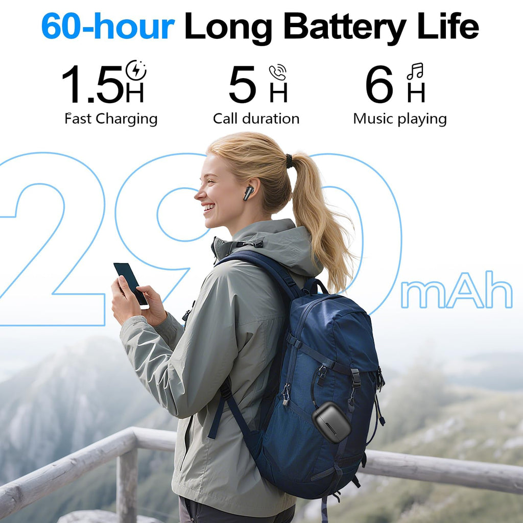 Wireless Ear Buds Bluetooth 5.4 Headphones 60H Playtime Deep Bass Stereo Earbuds