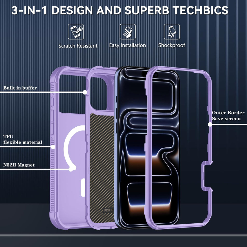 For Iphone 17 Pro Case, Magsafe, 3-Layer Heavy Duty Full-Body Cover, Military-Gr