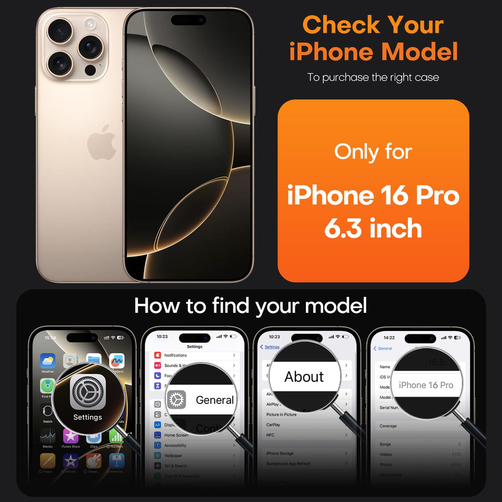 Iphone 16 Pro Case, Magsafe, With Screen Protectors, Not-Yellowing Military-Grad