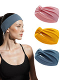 Stretchy Headbands for Women - Wide Ribbed Hair Band with Twist Knotted for Yoga