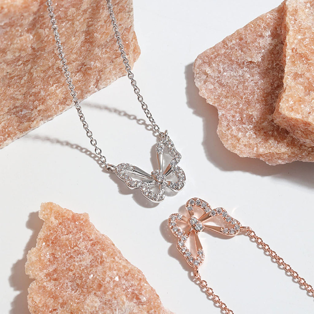 Butterfly Necklace - Rhinestone Pendant Necklaces for Women Butterflies Charm Je