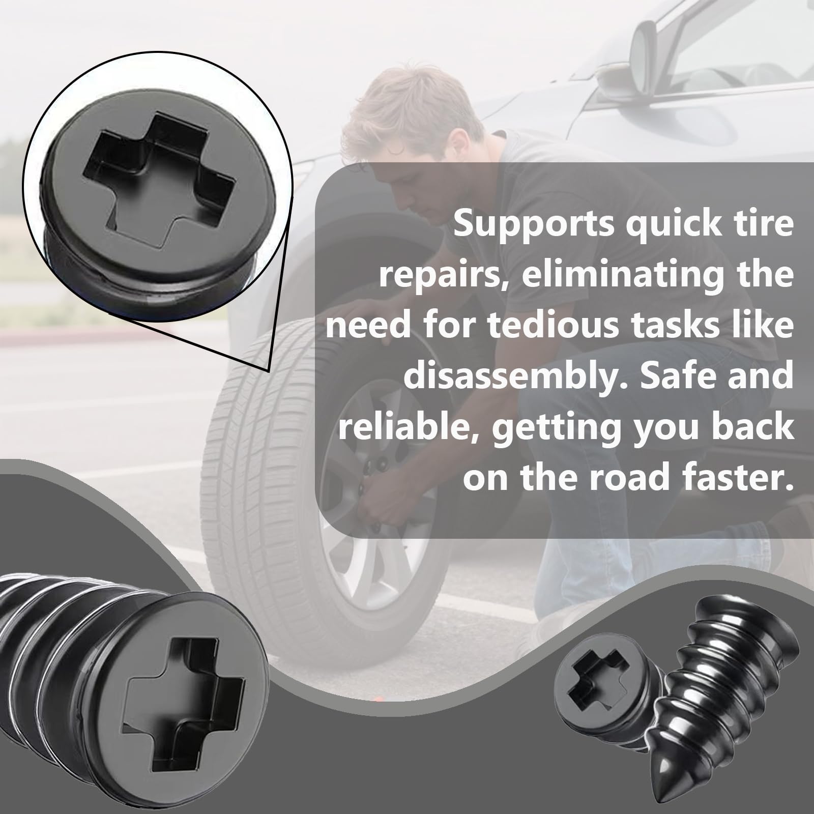 Tire Repair Rubber Nail Kit, Tire Repair Screws, Fast Self-Service Tool for Car,