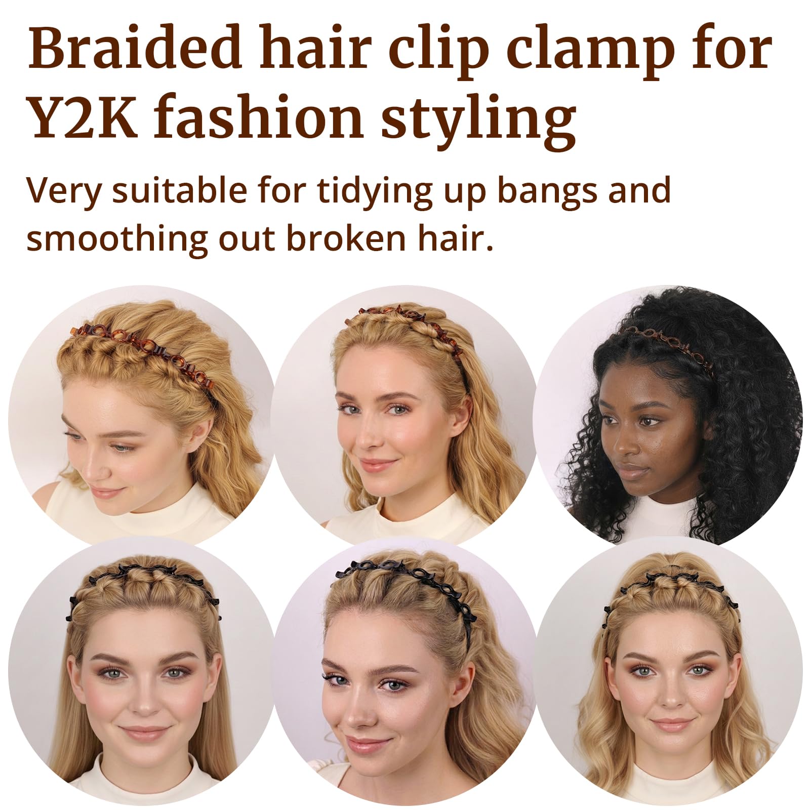 2 Pack Clip Headband for Twisty Bangs, 90s Hair Accessories for Women with 8 Min