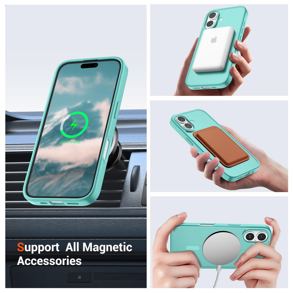 iPhone 16 Case,Magnetic Matte Military Grade Drop Protection Translucent Cel