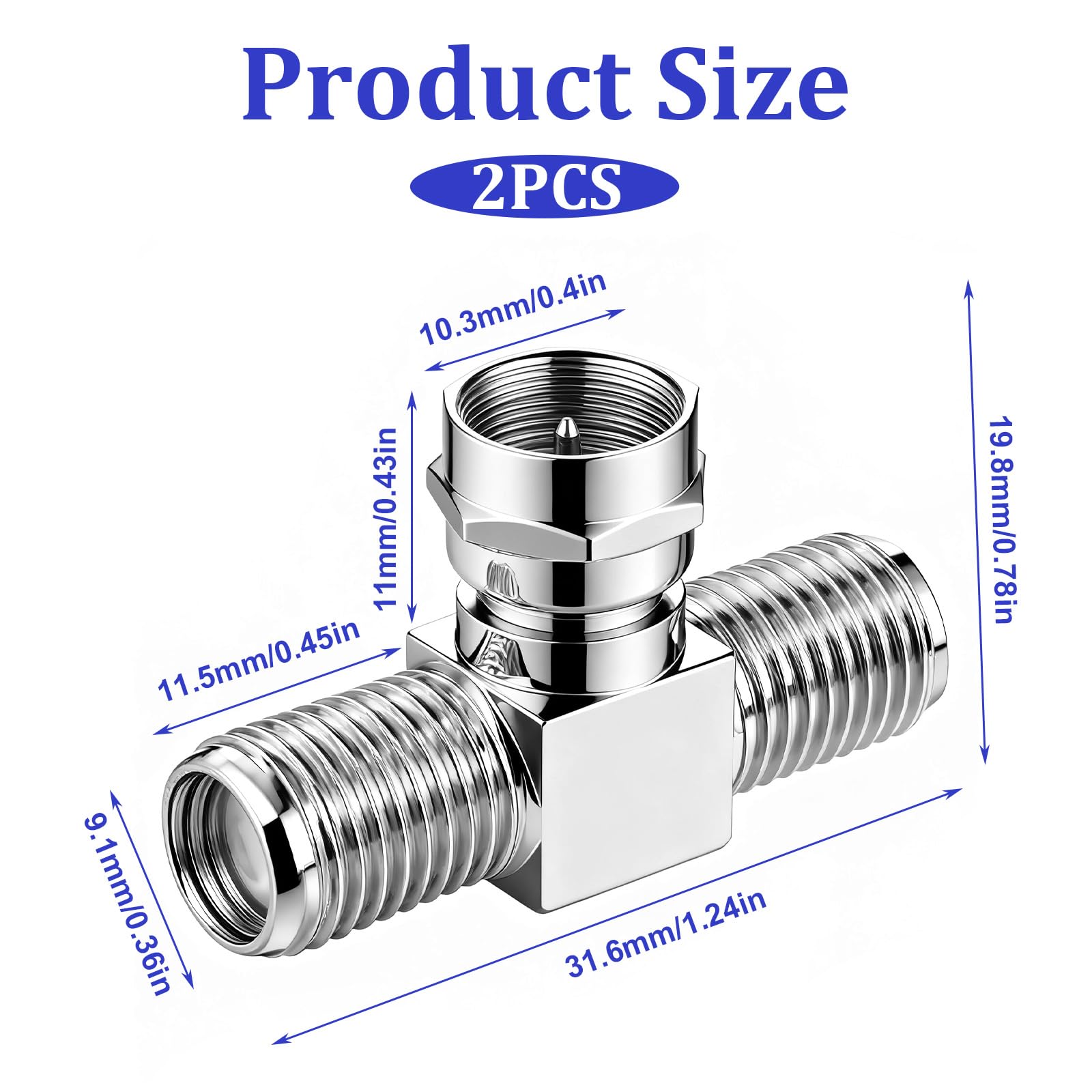 Coaxial Cable Splitter, Zinc Alloy Tv Splitter 2 In 1 Out F Type Rg6 Male To 2 F