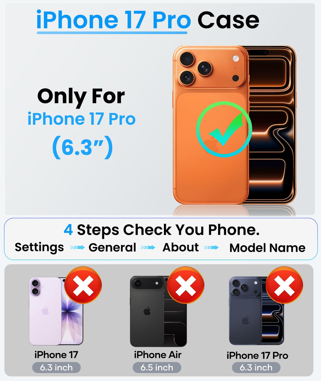 Iphone 17 Pro Case With Card Holder (Store 2 Cards), Rfid Blocking, 360° Full Bo