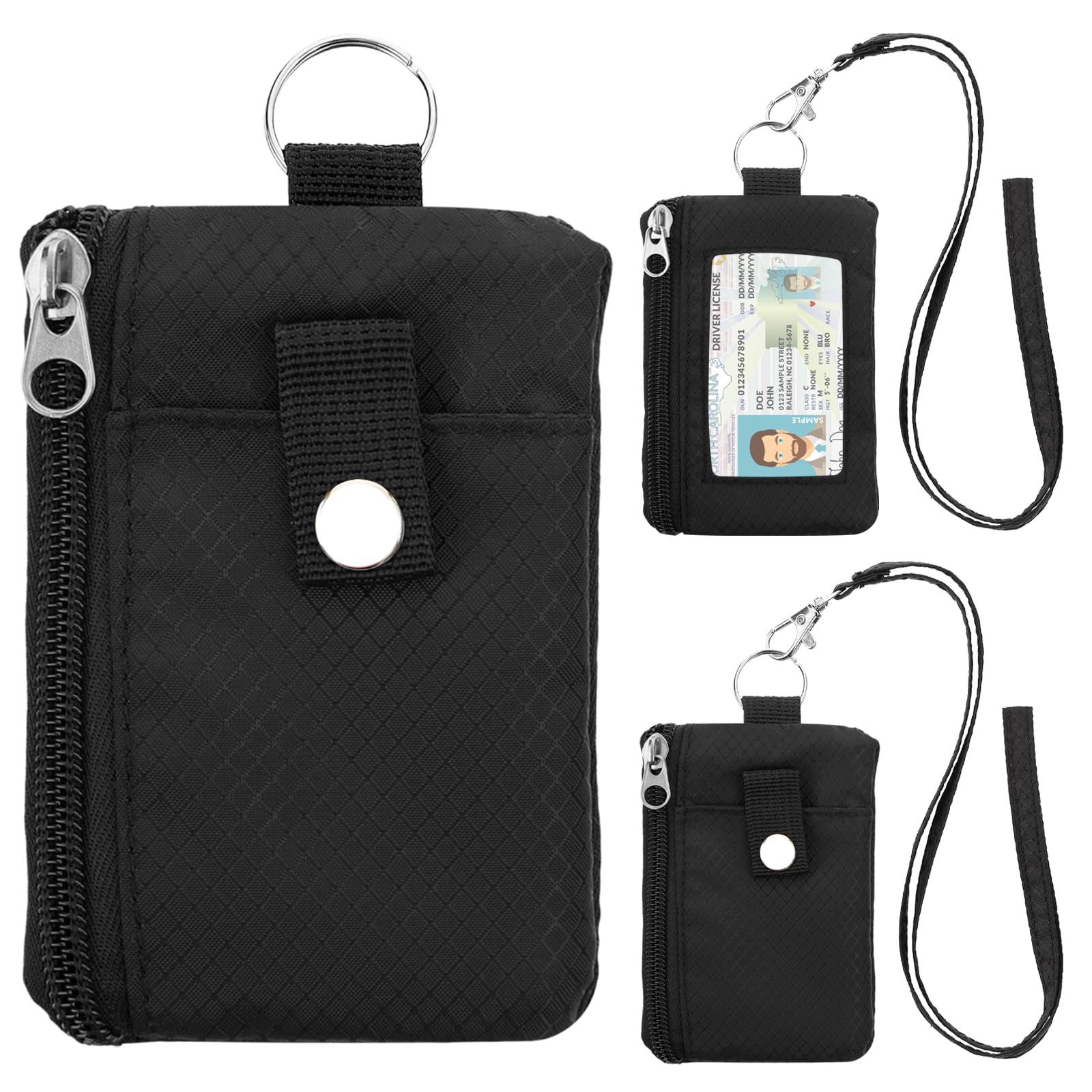 Minimalist Small Wallet for Men Women with 2 Zip Pockets, Multi Functional ID Ca
