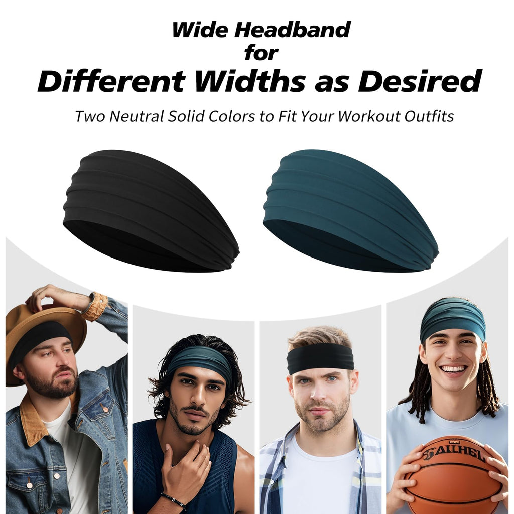 Sweat Hair Bands for Men, Non Slip Black Elastic Headbands for Long Hair, 8 Piec