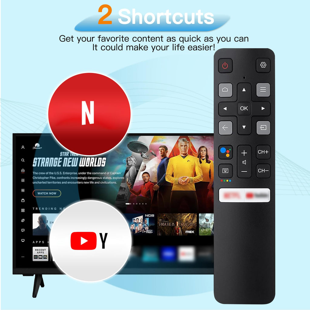Remote Rc802V For Tcl Android Tv 4K Smart Tv Remote Control No Setup Required, 4