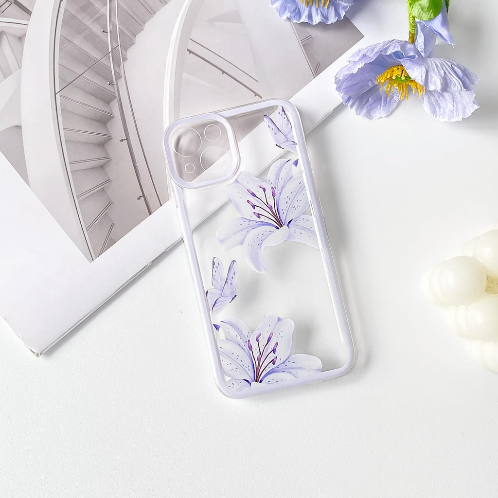 iPhone 14 Case Cute Durable Lily Flower Floral Butterfly Pattern For Women Girls Color