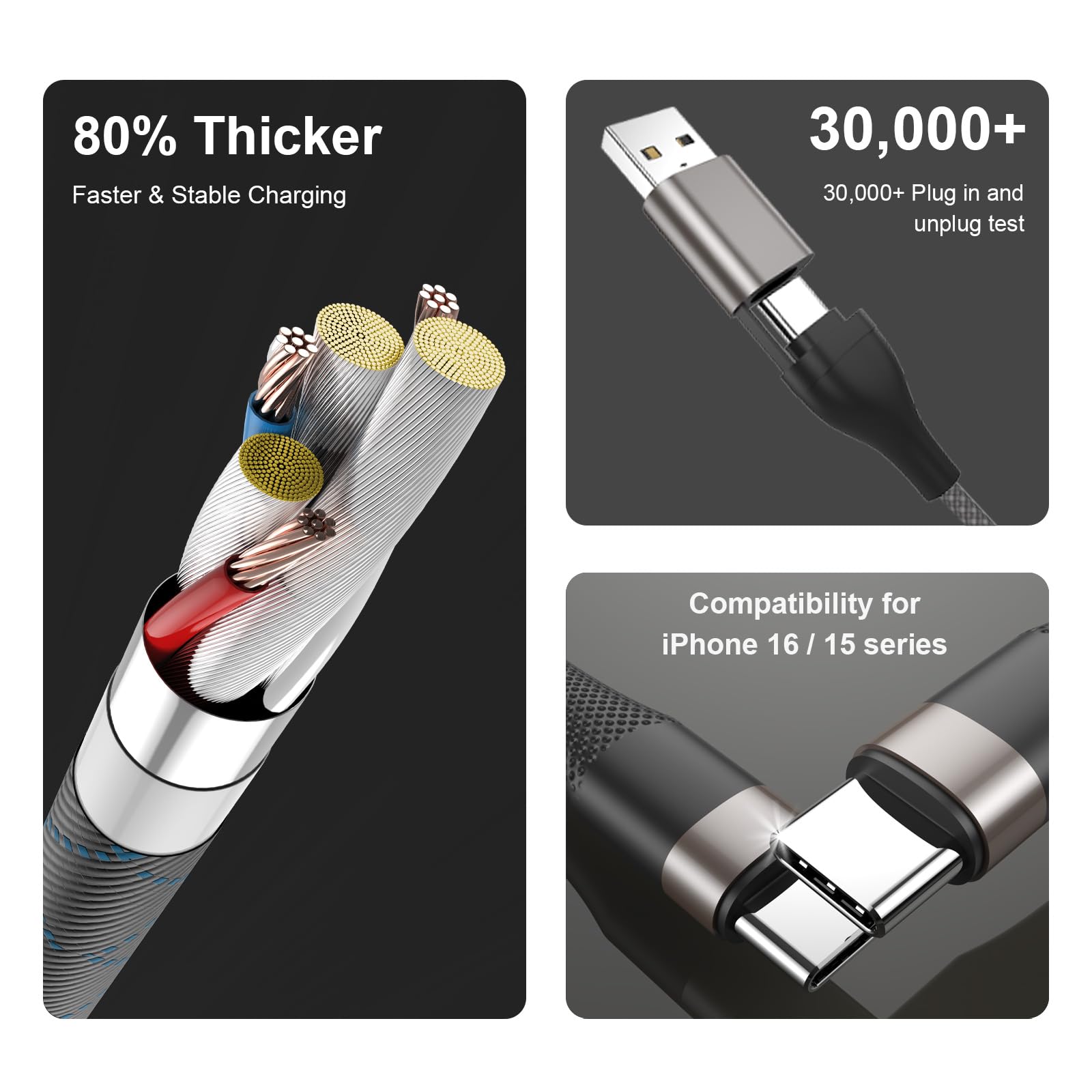 Multi Charging Cable for Apple Watch, iPhone & Galaxy - USB C/Lightning/Mic