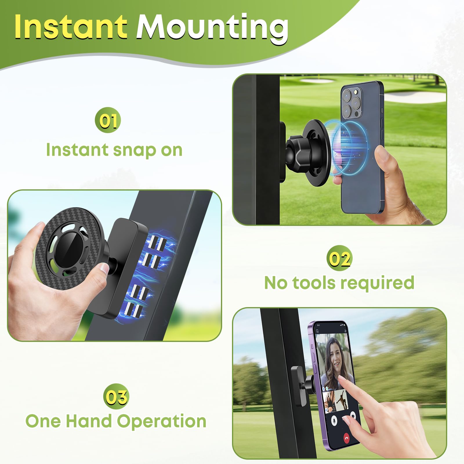 Magnetic Golf Cart Phone Holder for MagSafe iPhone 12–17 & Smartphones, Golf Car