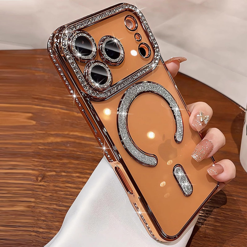 Diamond Magnetic Case for iPhone 17 Pro Max Clear Support Wireless Charg