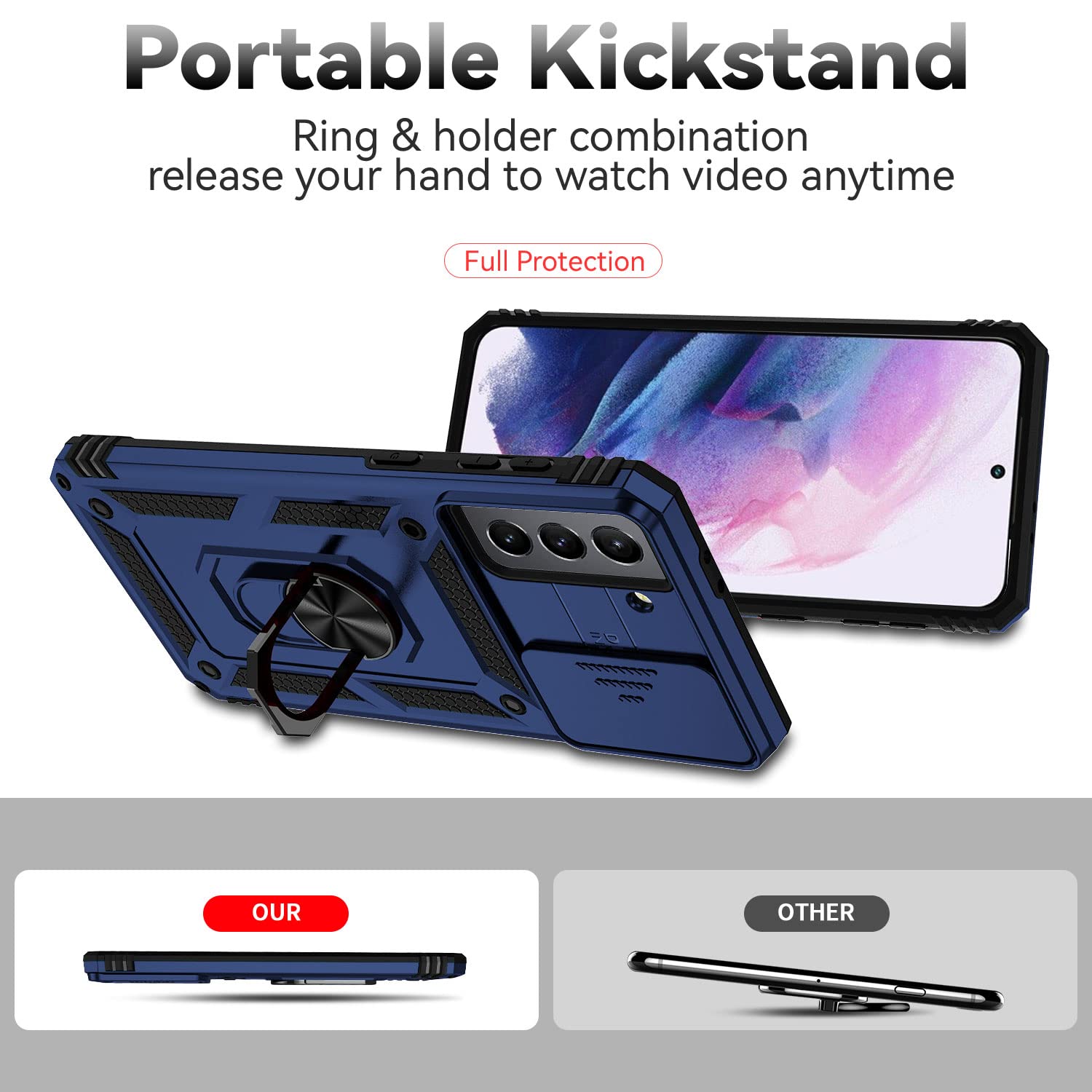 S21 Plus Case with Innovative Slide Camera Cover & HD Screen Protector