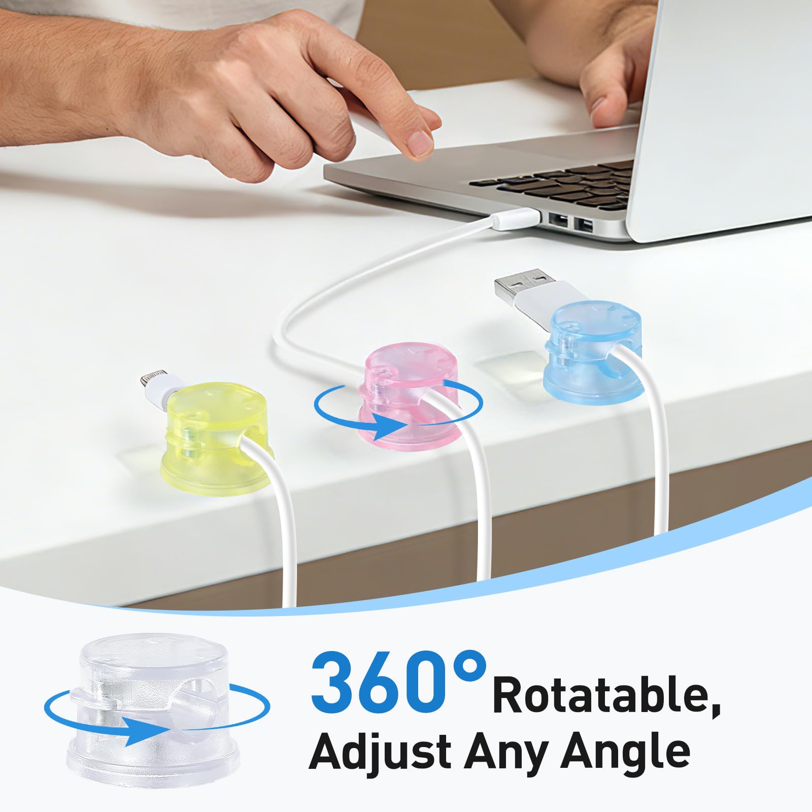 Pack Magnetic Cable Clips, Upgraded 360° Rotatable Cord Holde