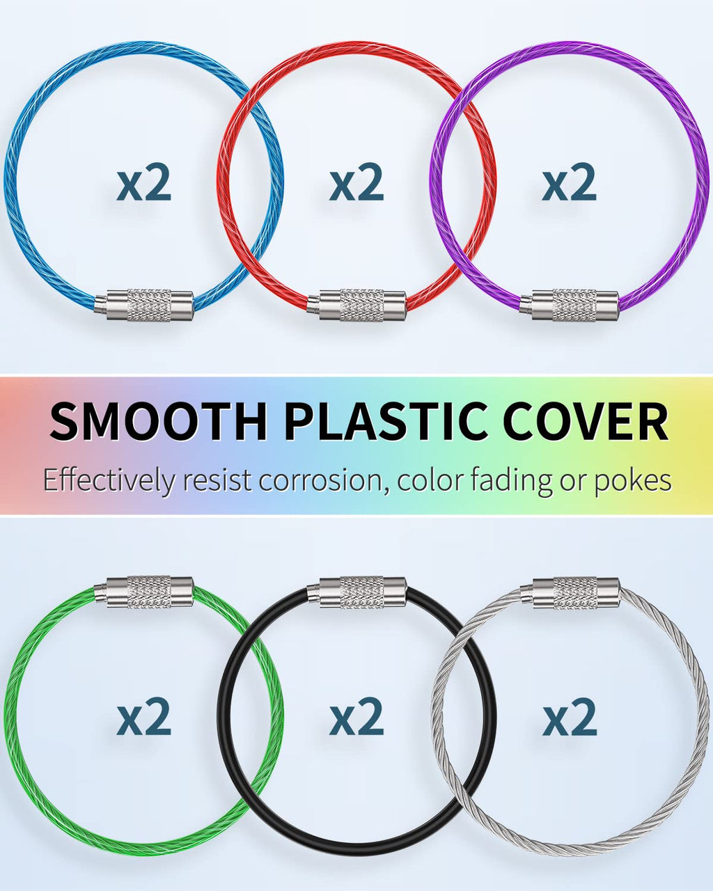 Inch Wire Keychain Cable in 6 Assorted Colors Large Stainless Steel Key Ring L
