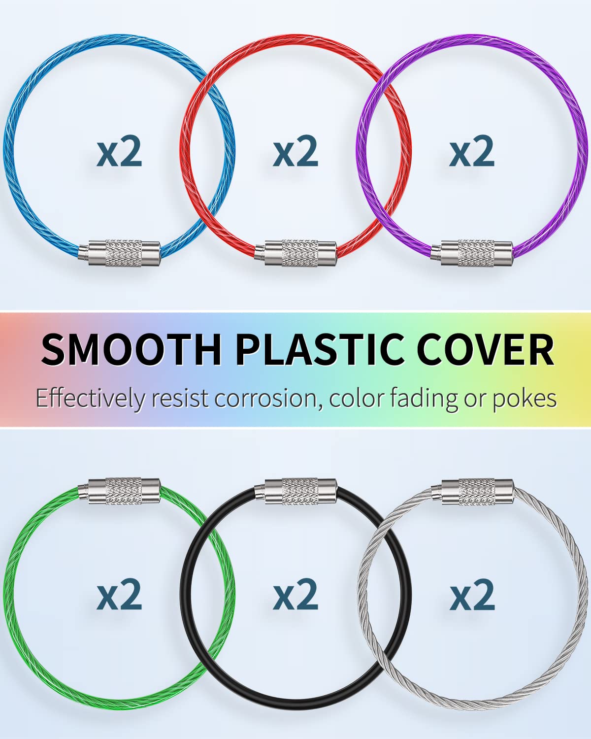 Inch Wire Keychain Cable in 6 Assorted Colors Large Stainless Steel Key Ring L