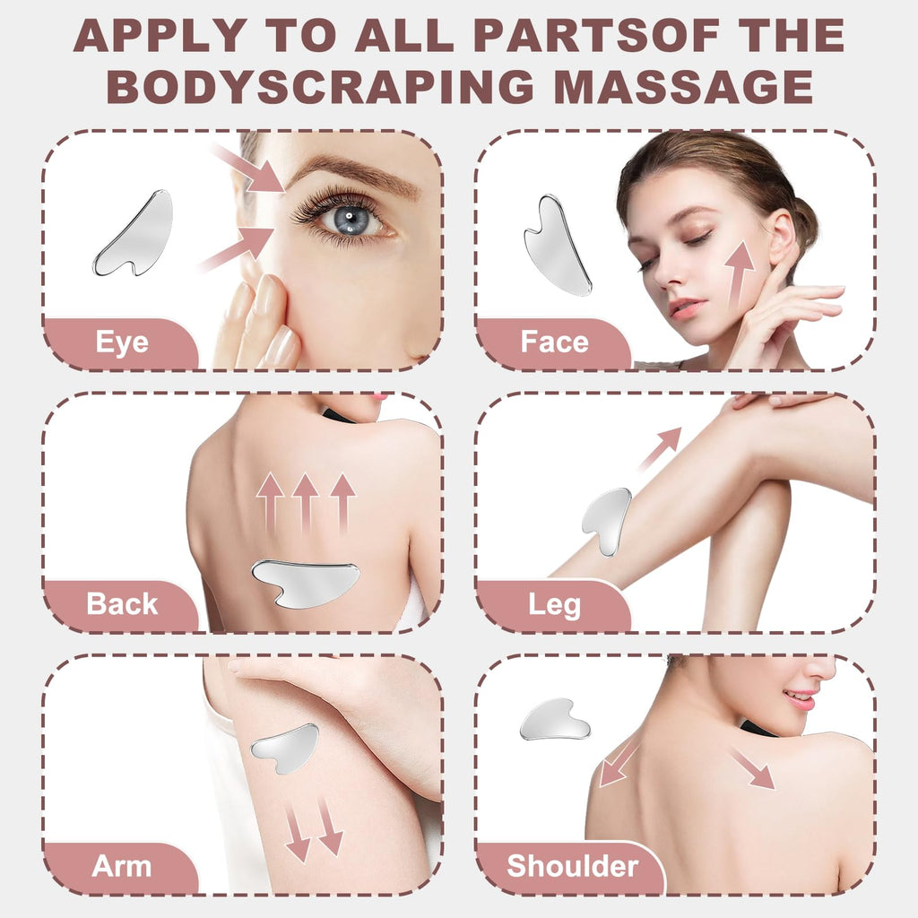 Metal Gua Sha Tool — Stainless Steel Facial Sculpting for Face & Body Muscle Ten