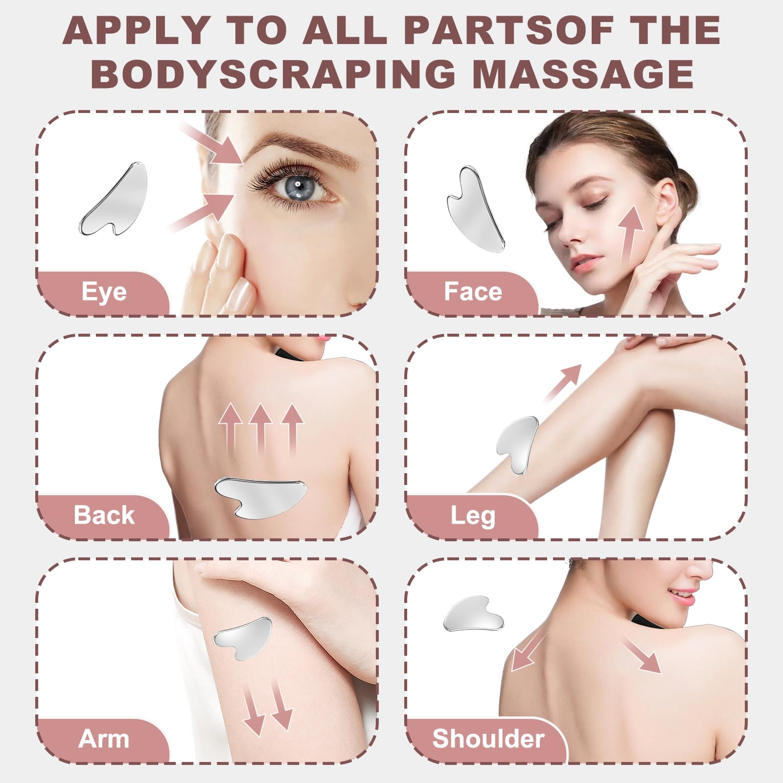 Metal Gua Sha Tool — Stainless Steel Facial Sculpting for Face & Body Muscle Ten