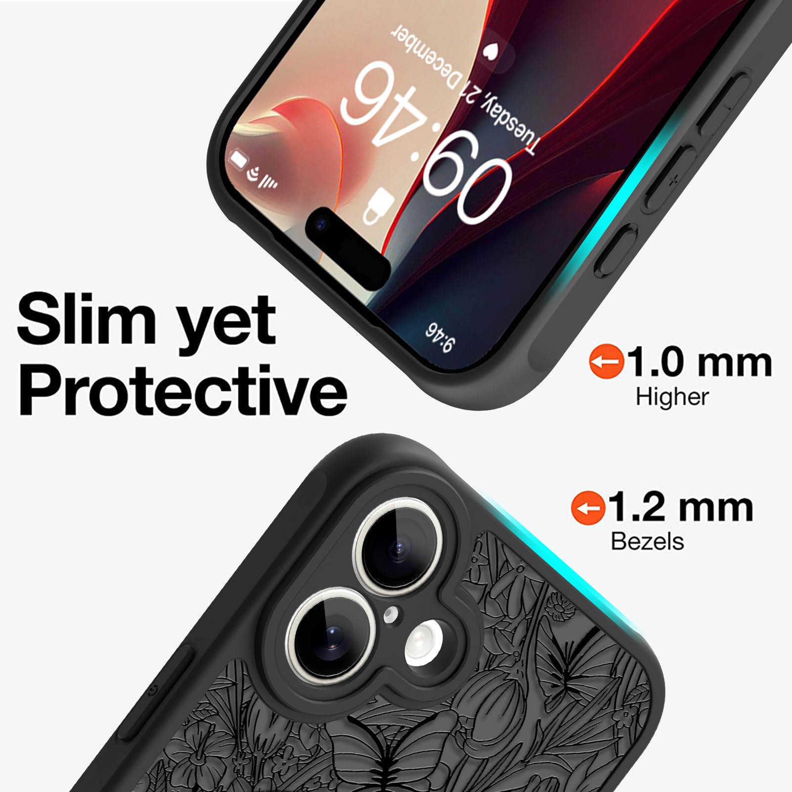 Case For Iphone 17 (6.3") With Screen Protector, Cute Floral Design For Women &