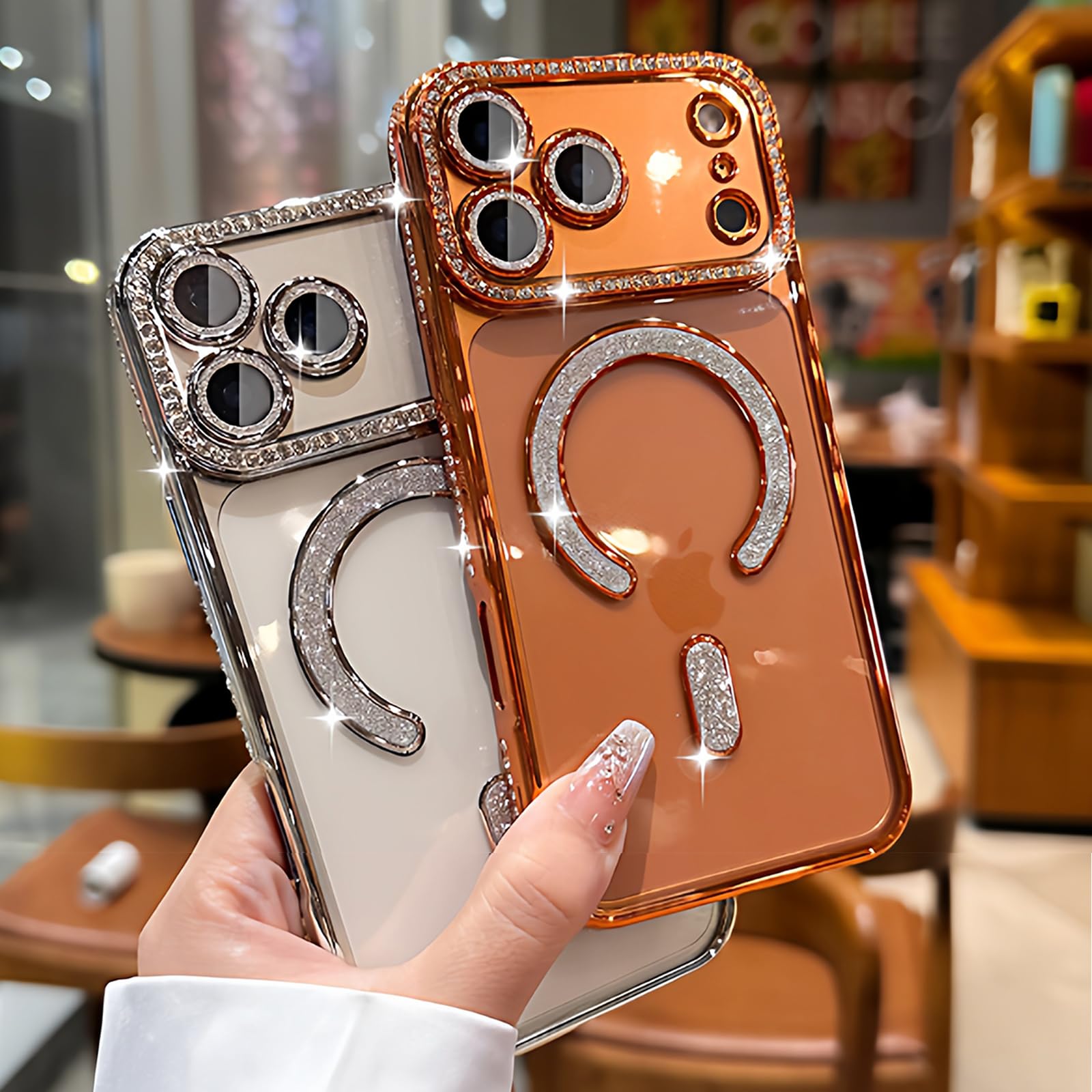 Diamond Magnetic Case for iPhone 17 Pro Max Clear Support Wireless Charg