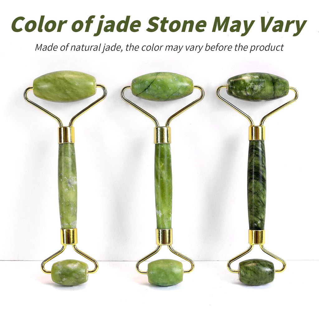 Jade Roller & Gua Sha Set — Cooling Firming Facial Sculpting Tool for Jawline &
