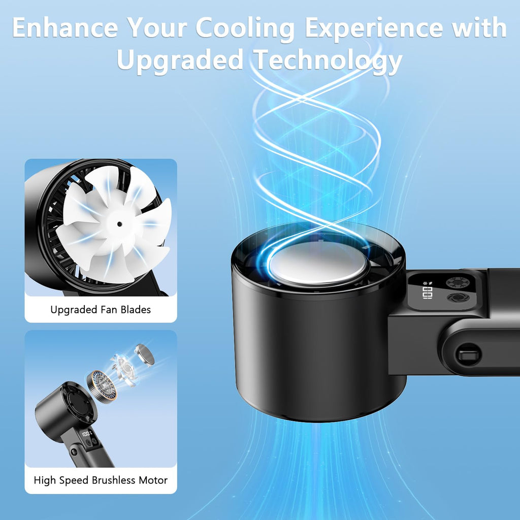 Handheld Fan, 12000RPM Powerful Hand Fan Foldable with Air Turbo Tech Cooling,Tu