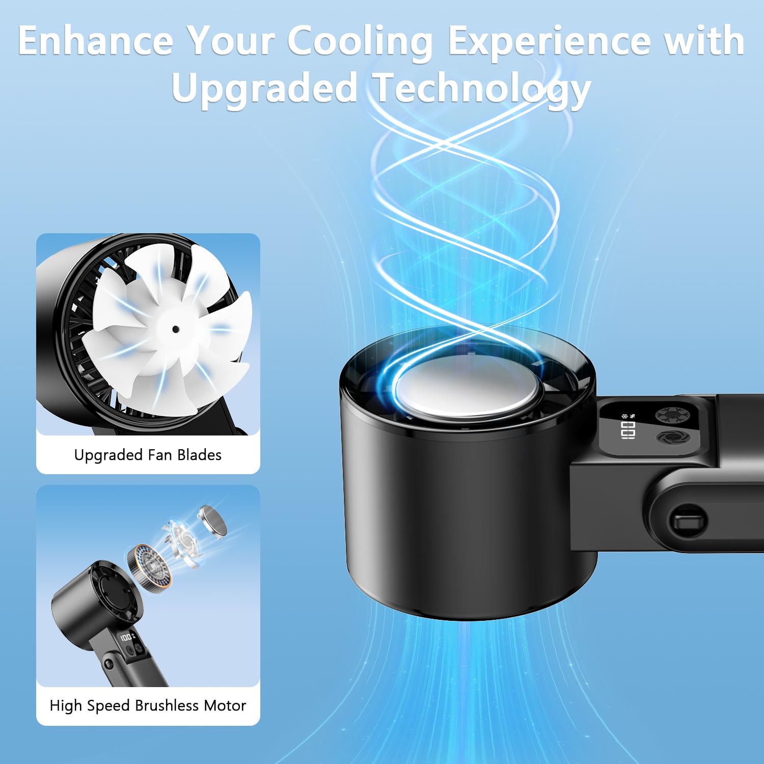 Handheld Fan, 12000RPM Powerful Hand Fan Foldable with Air Turbo Tech Cooling,Tu