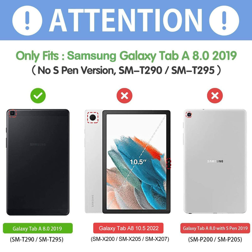 Slim Case for Galaxy Tab A 8-inch 2019 T290 T295, Light Cover Trifold Stand Hard