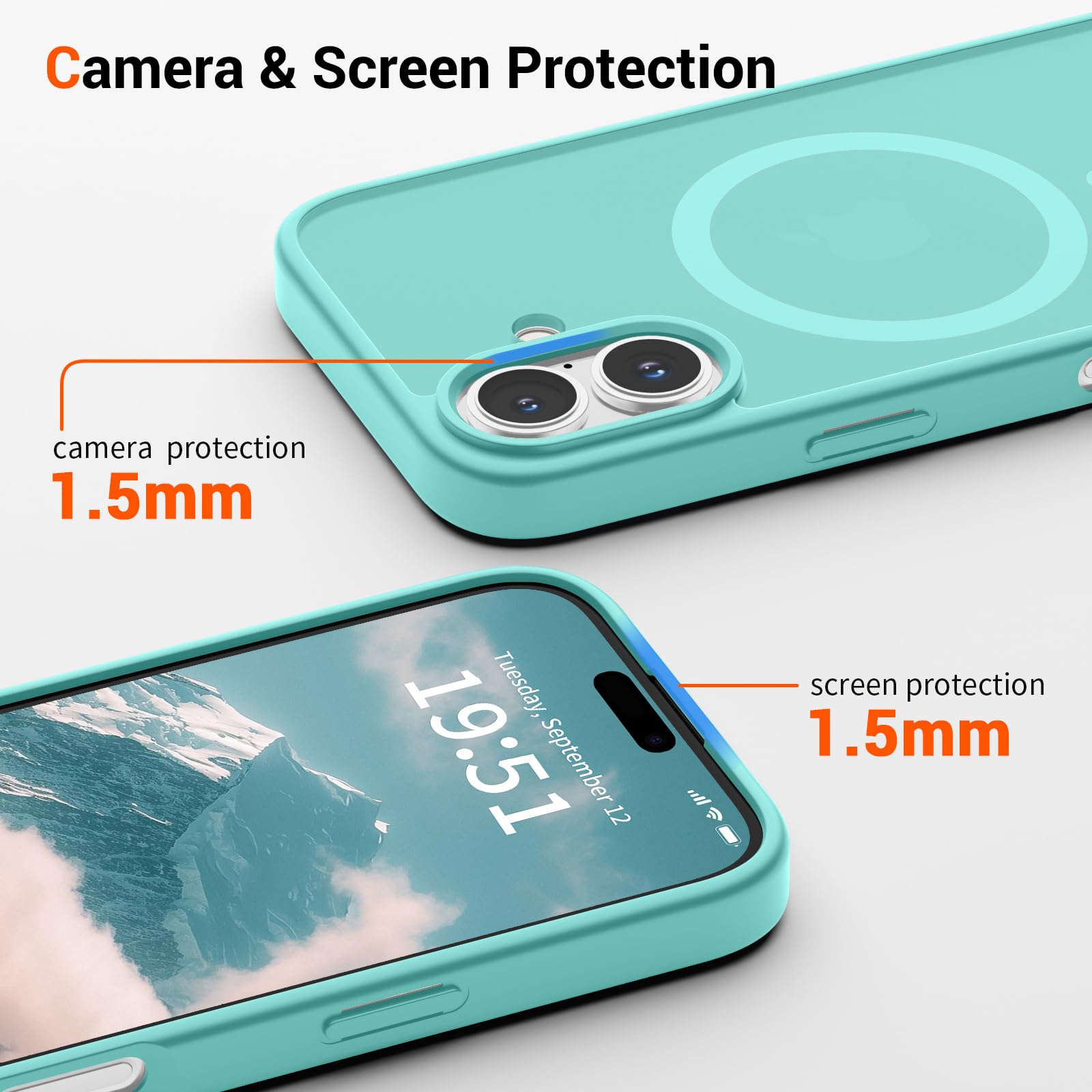 iPhone 16 Case,Magnetic Matte Military Grade Drop Protection Translucent Cel