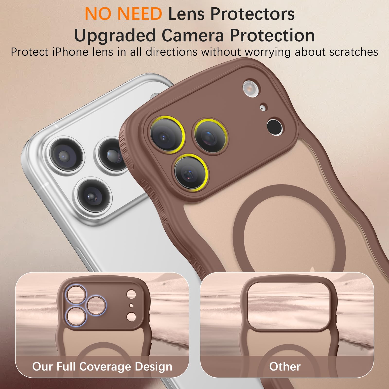For Iphone 17 Pro Case, Cute Wavy Full Camera Protection [ Magsafe] Matte Anti-S