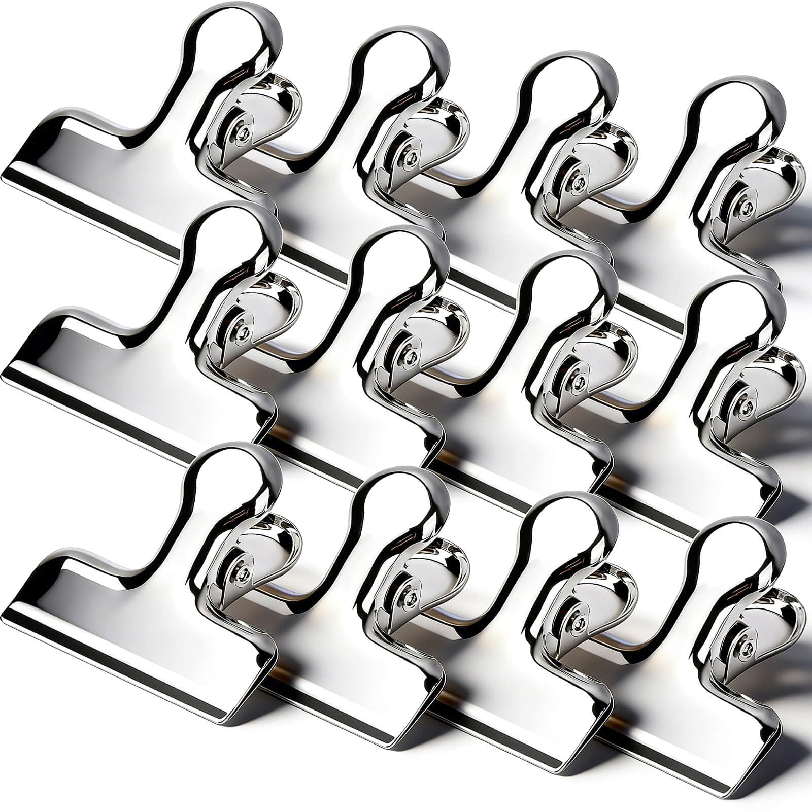 12Pcs Sliver Stainless Steel Chip Clips for Food Packages, Metal Kitc