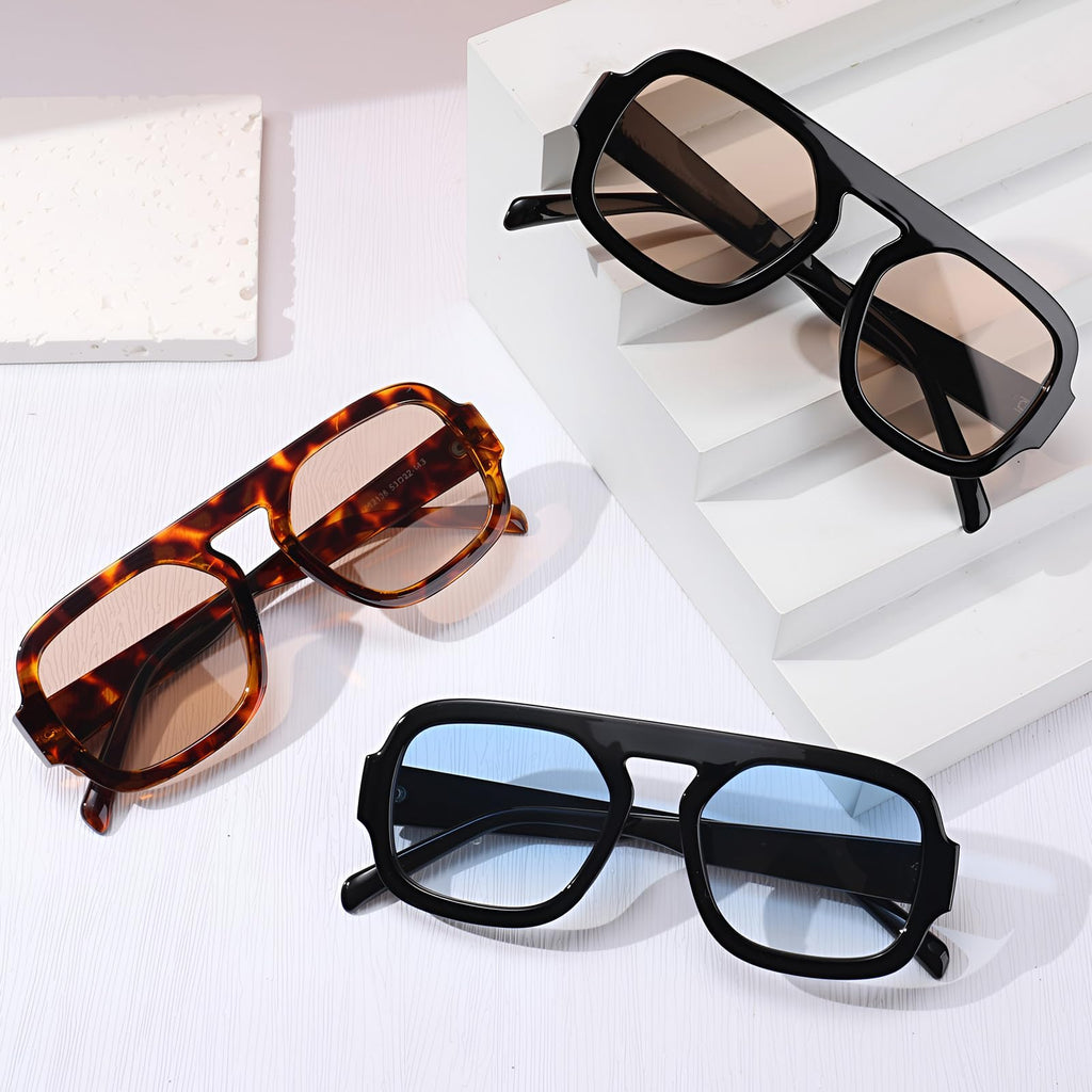 Pack Retro Square Aviator Sunglasses for Women Men 70s Fashion Sun Glasses wit