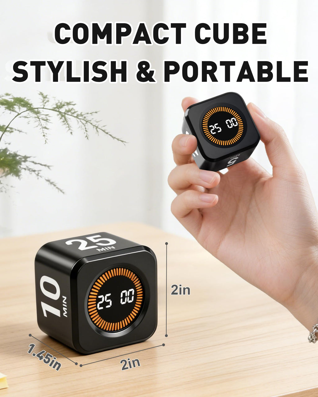 Timer Cube For Productivity — 5/25/10/50 Minutes Preset, Digital Gravity Sensor