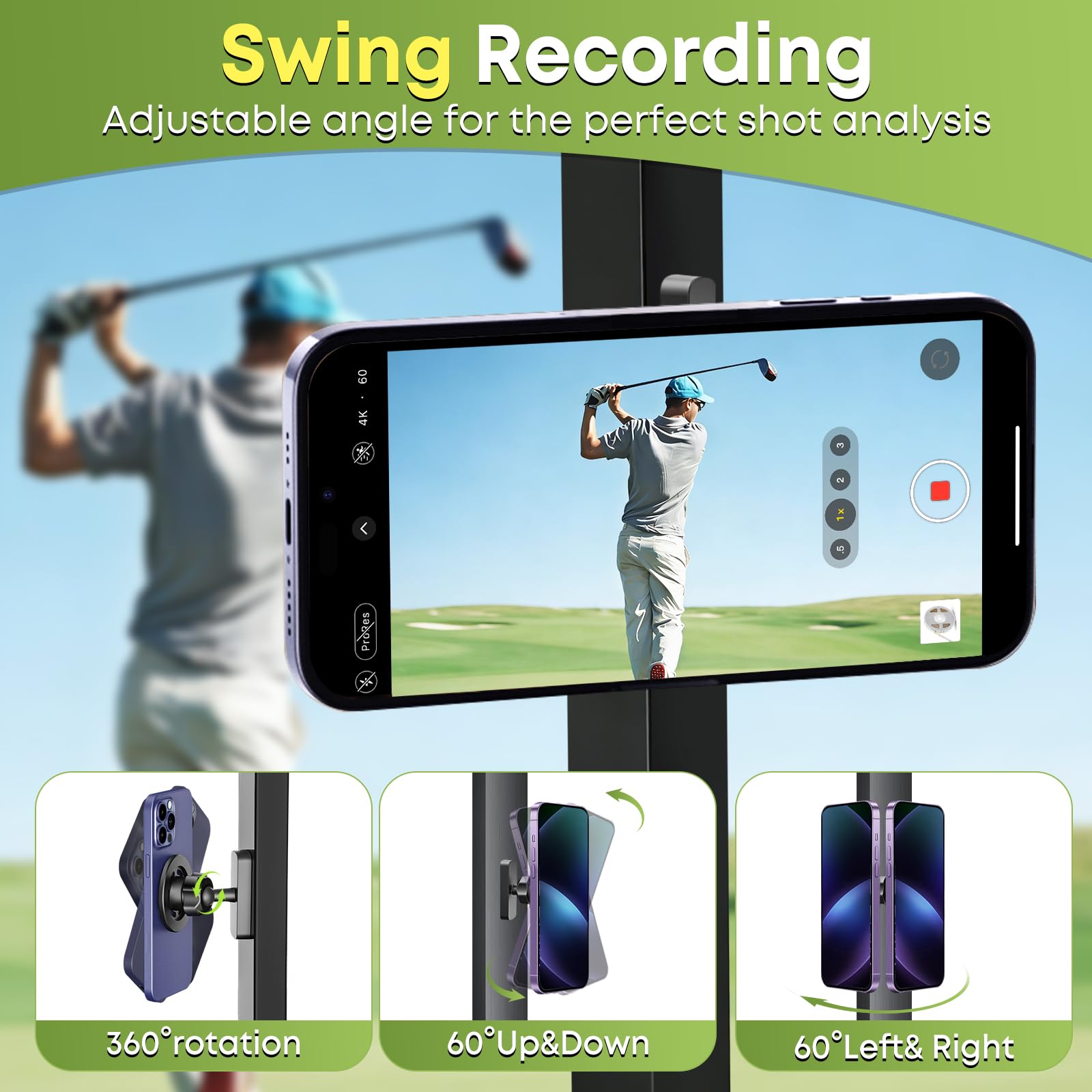 Magnetic Golf Cart Phone Holder for MagSafe iPhone 12–17 & Smartphones, Golf Car