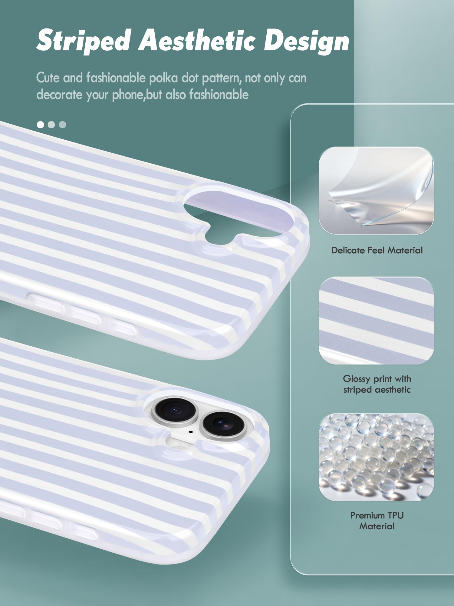 & Unique iPhone 16 Case - Stylish Striped Design for Women, Perfectly Cute & Pla